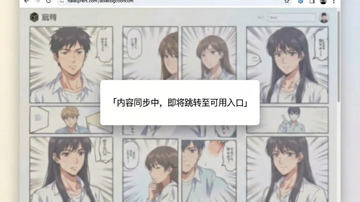 香蕉漫画镜像站A的域名跳转示意图，浏览器地址栏与跳转提示