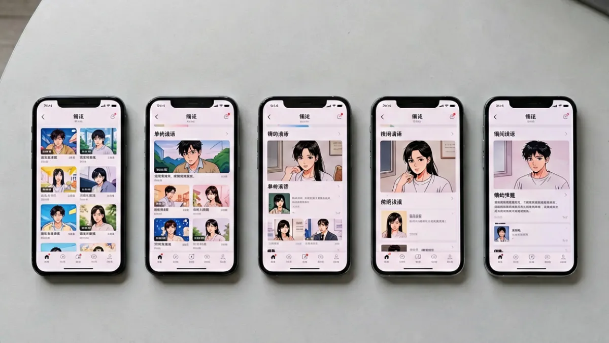 六个主流漫画平台的界面对比示意图，横向排列展示各平台阅读器UI和资源库入口截图